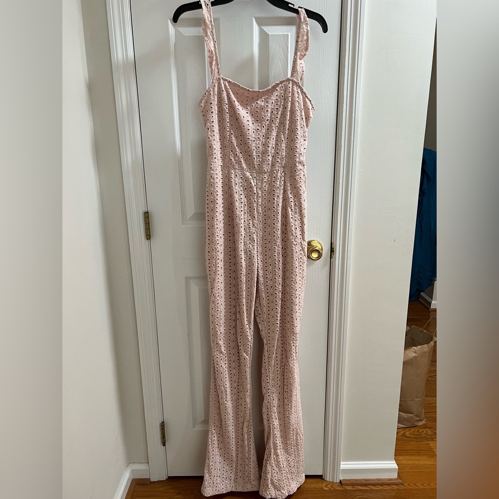 PrettyLittleThing Light Pink Eyelet Jumpsuit